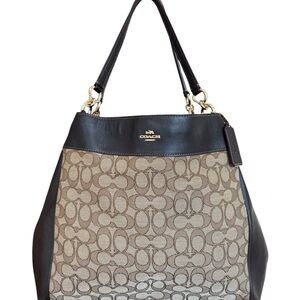 Coach Signature Jacquard Lexi Brown Leather Shoulder Bag F57612